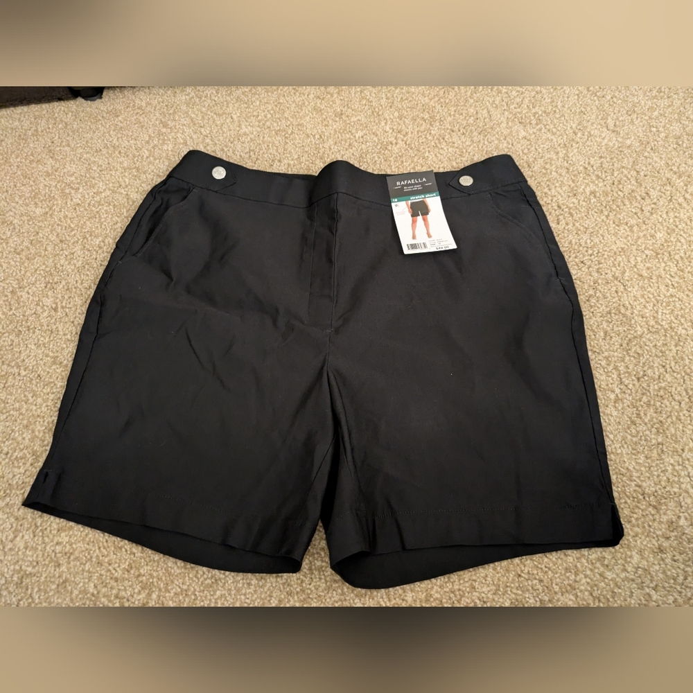 NEW Rafaella Black Stretch Shorts with Silver Button Detail